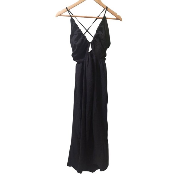 NWT Commense Women's Black Criss Cross Backless Split Midi Dress Size Small - Picture 3 of 7